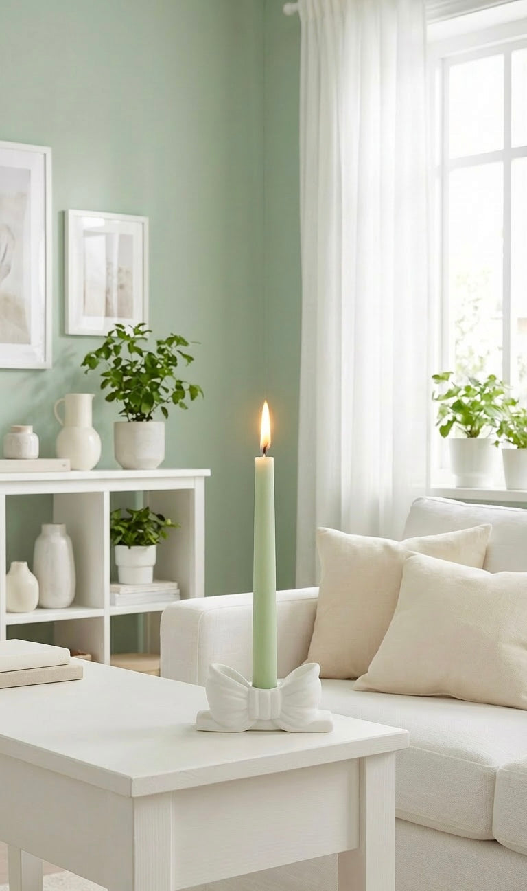 Bring a touch of elegance, warmth, and serenity to your home with our handcrafted taper candle holder, featuring a timeless bow design. Expertly made with love and precision, this decorative candle holder creates a soft, ambient glow, adding a cozy and inviting atmosphere to any room. Amor Scent Co