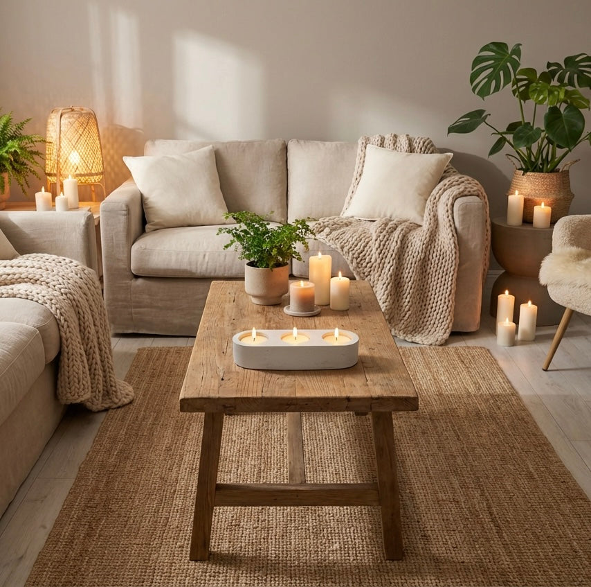 Add a touch of warmth, serenity, and elegance to your home with our handcrafted triple tealight holder. Featuring a timeless three-tealight design, this artisan candle holder is carefully made with love and precision, providing a soft, ambient glow that enhances any room. Amor Scent Co