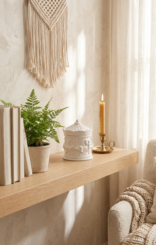  

Elevate your home with our handcrafted carousel trinket jar, beautifully detailed with a timeless design. Expertly made with love and precision, this elegant jar adds warmth, serenity, and style to any room. Amor Scent Co