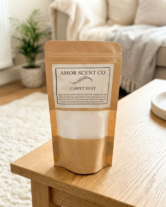 Give your home an instant lift with our easy-to-use carpet dust – the perfect carpet freshener and home cleaning solution. Simply sprinkle a small amount into a sieve, evenly distribute it over your carpets, and let it sit for an hour. Then, vacuum it up to reveal fresh, lightly scented carpets that instantly make your home feel clean, inviting, and cozy. Amor Scent Co
