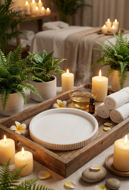 Elevate your home with our hand-poured decorative trays, designed to bring a touch of luxury and organization to any space. Perfect for styling on a coffee table, bedside table, or dresser, these versatile trays are ideal for displaying your favourite candles, perfumes, jewellery, or self-care essentials, instantly creating a calm, curated look. Amor Scent Co