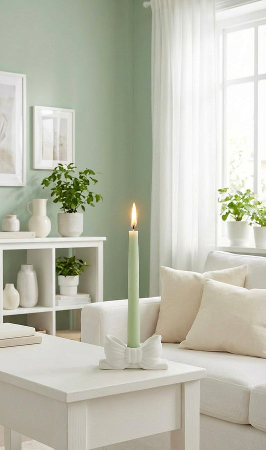Bring a touch of elegance, warmth, and serenity to your home with our handcrafted taper candle holder, featuring a timeless bow design. Expertly made with love and precision, this decorative candle holder creates a soft, ambient glow, adding a cozy and inviting atmosphere to any room. Amor Scent Co