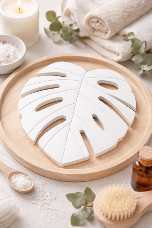 Bring effortless spa-inspired elegance into your home with our handcrafted White Monstera Leaf Plaque. Featuring a soft matte finish and finely sculpted detailing, this decorative accent adds a serene, minimalist touch to any space. Amor Scent Co